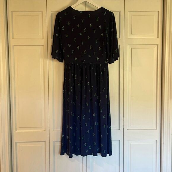 Leota blue botanical jersey draped vneck dress sml - Picture 8 of 11